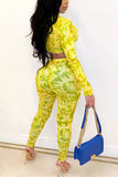 Fashion Sexy Printed Shorts Tops Trousers Yellow Set