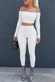 Fashion Casual Long Sleeve Off Shoulder White Set