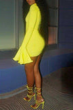 Nightclub Sexy Trumpet Sleeve Solid Color Yellow Dress