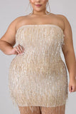 Sexy Wrapped chest Sequin Solid Sequined Plus Size Dresses