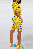 Fashion Casual Butterfly Print Yellow Sports Set