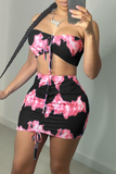 Sexy Print Bandage Split Joint Strapless Sleeveless Two Pieces