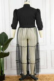 Casual Elegant Solid Patchwork Buckle Fold Turndown Collar Cake Skirt Plus Size Dresses