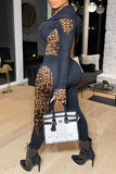 Casual Print Leopard Split Joint Hooded Collar Long Sleeve Two Pieces