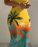Tropical Print Cutout One Shoulder Bodycon Dress