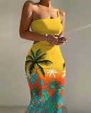 Tropical Print Cutout One Shoulder Bodycon Dress