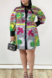 Fashion Plus Size Printed Multicolor Shirt Dress