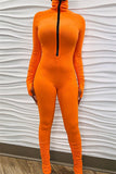 Casual Polyester Spandex Pit Article Fabrics Solid Fold Pants Zipper Collar Skinny Jumpsuits