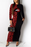 Casual Print Leopard Split Joint O Neck One Step Skirt Dresses