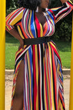 Fashion Striped Print Multicolor Plus Size Dress