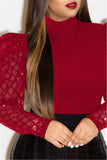 Fashion Sexy Solid Color Wine Red Long-Sleeved Top