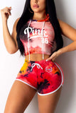 Active Fashion adult Patchwork Tie Dye Letter Print Two Piece Suits Straight Sleeveless T