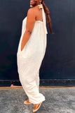 Casual Daily Simplicity Basis Solid Color Halter Loose Jumpsuits