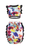Sexy Printing Sleeveless Top Skirt Multicolor Set