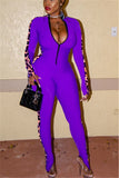 Sexy Patchwork Leopard grain Polyester Long Sleeve O Neck  Jumpsuits