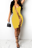 Sexy Solid Hollowed Out Chains U Neck Sleeveless Dress