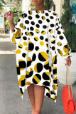 Fashion Print Polka Dot Patchwork Asymmetrical Off the Shoulder Straight Dresses