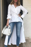 Trendy Long Sleeves Asymmetrical  White Shirts