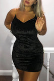 Sexy Slim Diamond Velvet Black Sling Dress
