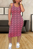 Sexy U-neck Dollar Printed Slim Pink Dress