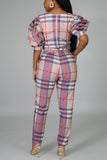 Fashion Striped Print Khaki Short Sleeve Jumpsuit