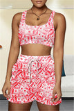 Casual Sportswear Print Vests U Neck Sleeveless Two Pieces