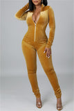 Fashion Casual Solid Split Joint Zipper Collar Skinny Jumpsuits