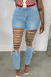 Fashion Street Solid Ripped Plus Size Jeans