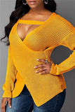 Stylish Cross V-Neck Yellow Bottoming Sweater