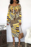 Trendy Hollowed-out Yellow Mid Calf  Dress