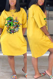 Fashion Casual Cartoon Printed Yellow Dress