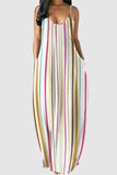 Casual Striped Print Split Joint Spaghetti Strap Sling Dress Dresses