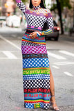 Sexy Cute Long Sleeve Turtleneck Multicolor Print Dress