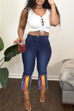 Fashion Casual Patchwork Tassel Plus Size Jeans