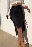 Fashion Casual Solid Slit Asymmetrical Skinny High Waist Skirts
