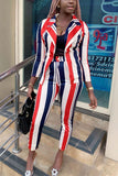Sexy Casual Striped Multicolor Two Piece Suit