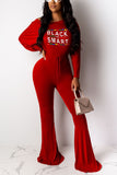 Casual Fashion Print Strapless Long Sleeve Red Jumpsuit