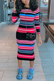 Fashion Multicolor Striped Print Dress