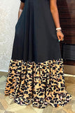 Vintage Elegant Print Leopard Patchwork Long Dress Plus Size Dresses