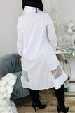 Casual Fashion Stitching Mesh White Shirt Dress