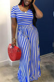 Polyester Fashion Sexy crop top Striped Two Piece Suits Slim fit Solid Straight Short Sleeve  Two-pi