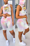 Fashion Print Sleeveless Top Shorts Pink Set