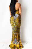 Sexy Print High Opening Strapless Trumpet Mermaid Dresses