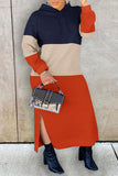 Casual Daily Living Solid Contrast Hooded Collar Long Sleeve Dresses