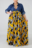 Fashion Stitching Retro Yellow Plus Size Dress