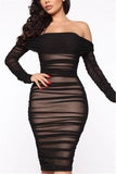 Fashion Sexy Solid Color Off Shoulder Black Long Sleeve Dress
