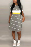 Fashion Print Short Sleeve Grey Dress