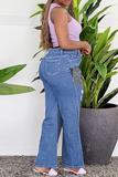 Casual Patchwork Ripped Slit Mid Waist Boot Cut Denim Jeans