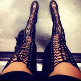Fashion Sexy Hollowed Out Solid Color Lace Up High Heel Boots