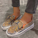 Casual Patchwork With Bow Rhinestone Round Out Door Flats Shoes